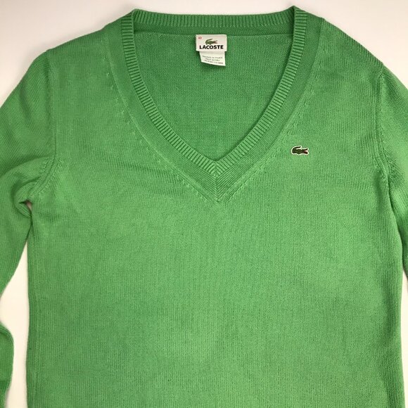 Lacoste Sweaters - LACOSTE Women Knit V-Neck 40 MEDIUM GREEN Sweater